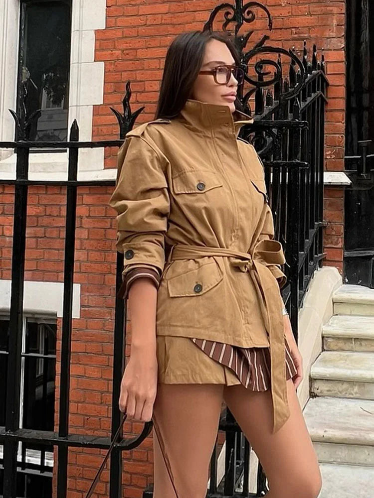 Emily High Collar Belted Jacket & Skort Set