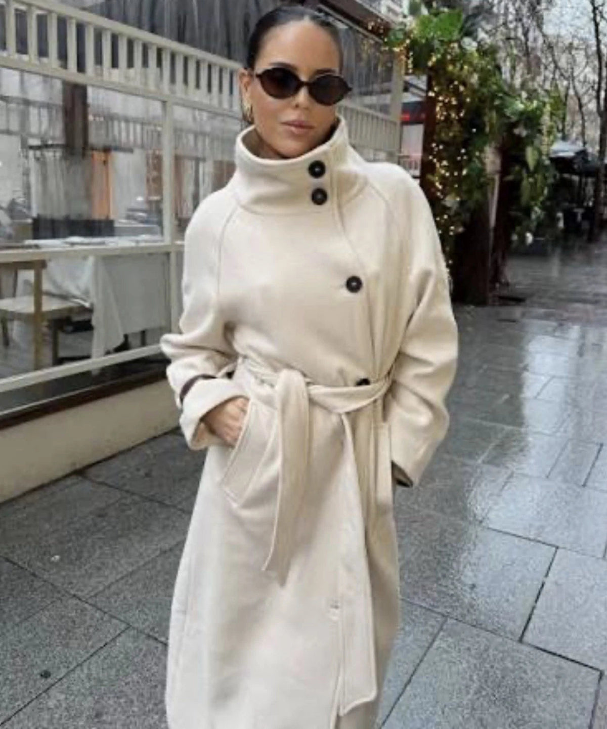 Feline Long Belted High Collar Coat