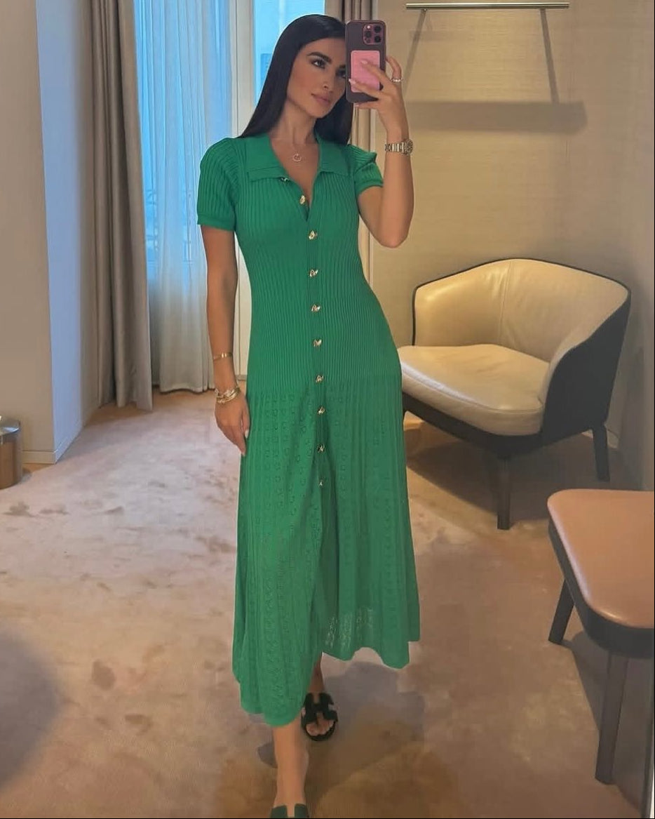 Sophia Ribbed Knit Polo Maxi Dress