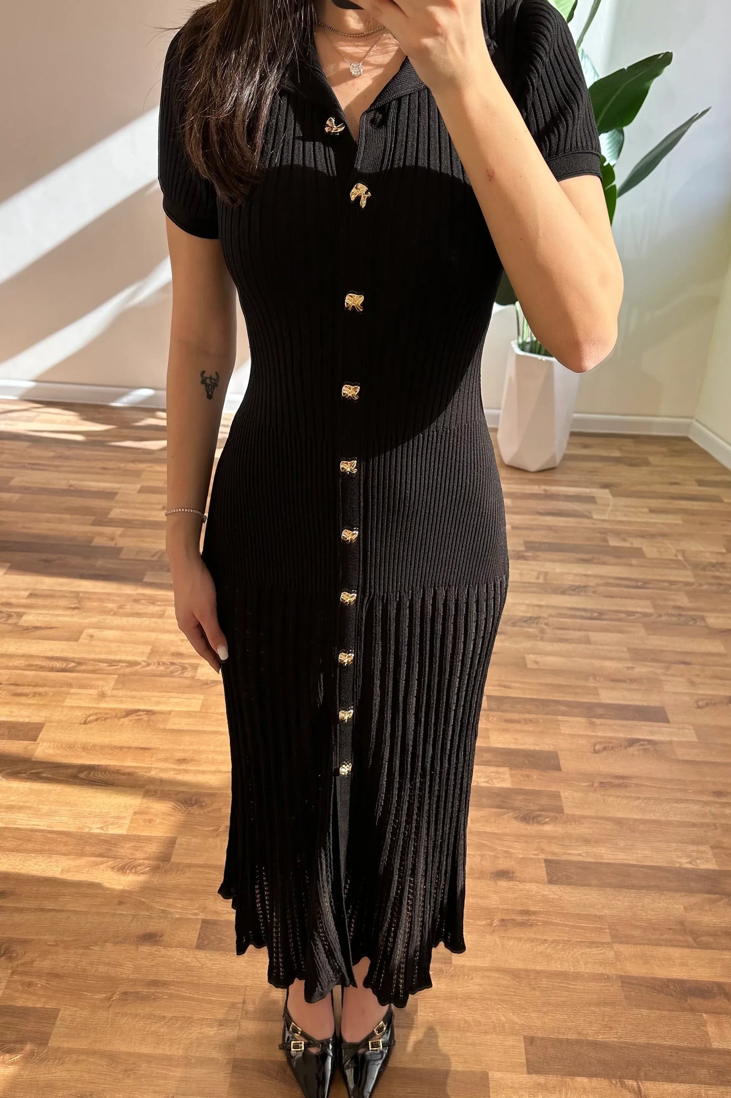 Sophia Ribbed Knit Polo Maxi Dress