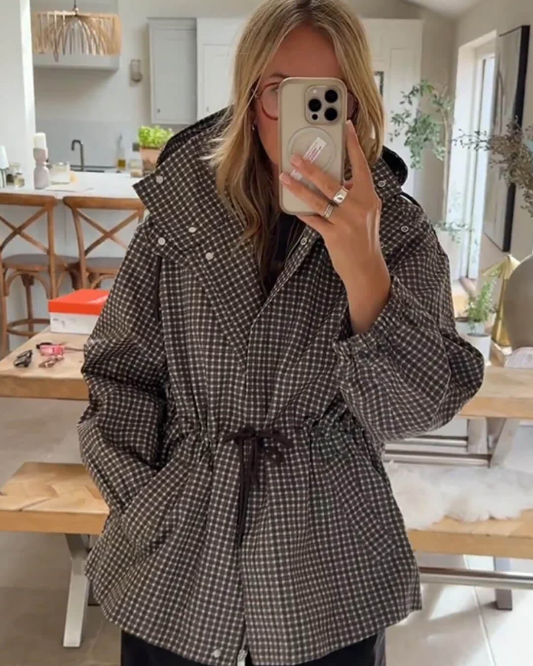Jenny Plaid Hooded Windbreaker Jacket