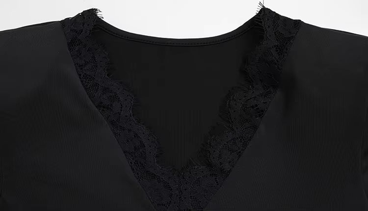 Hilda Lace Trim Slim Long Sleeve Mini Dress