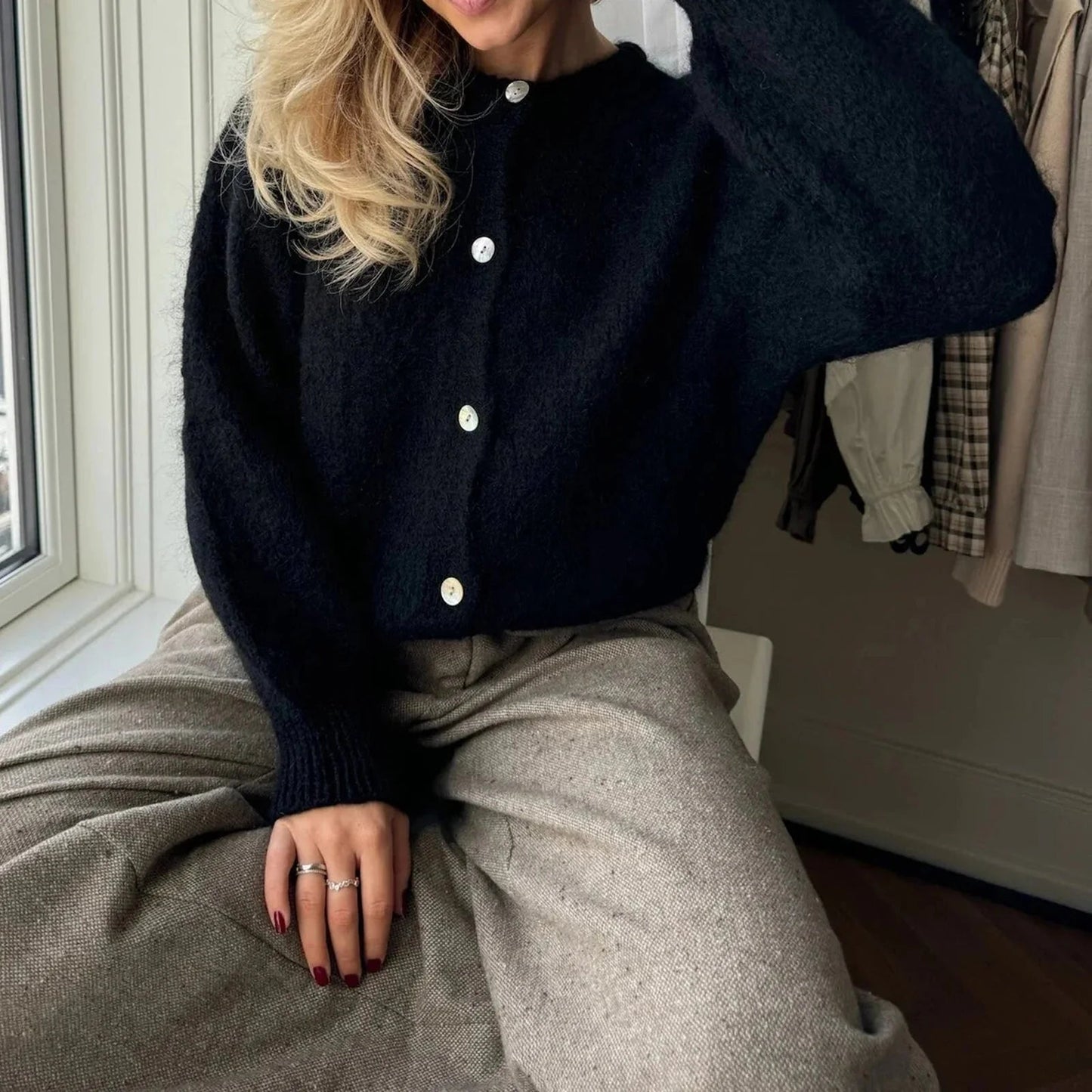 Cardigan en maille duveteuse oversize Rebecca