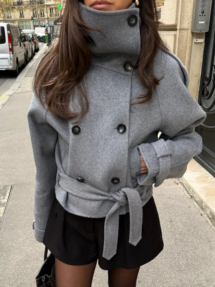 Carmen Double-Breasted Turtleneck Coat