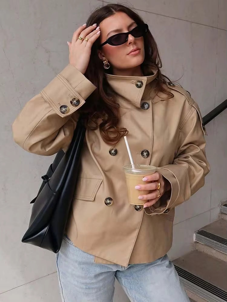 Audrey Beige Double Breasted Trench Coat