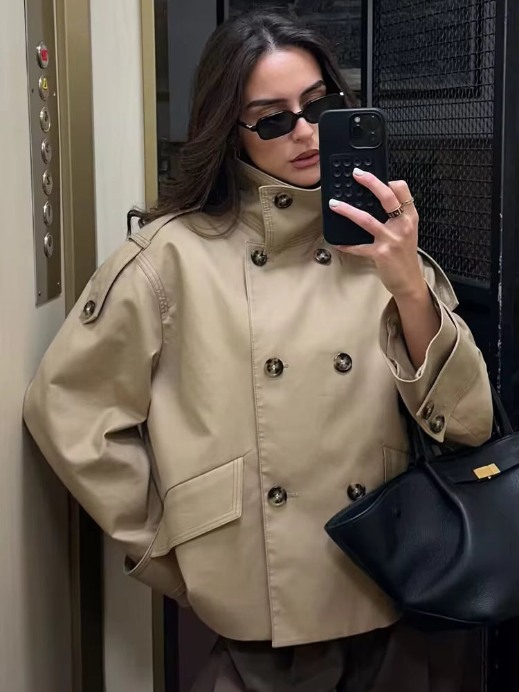 Audrey Beige Double Breasted Trench Coat