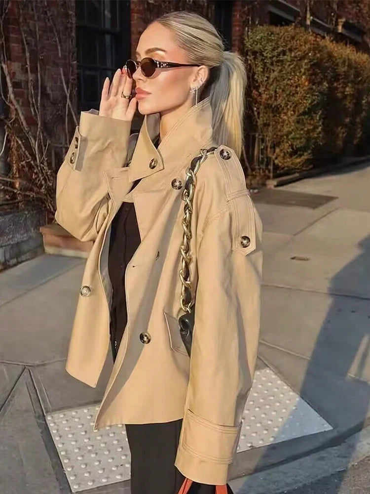 Audrey Beige Double Breasted Trench Coat