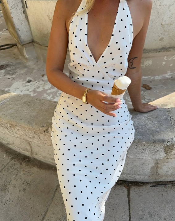 Elizabeth Robe Midi à Pois et Halter