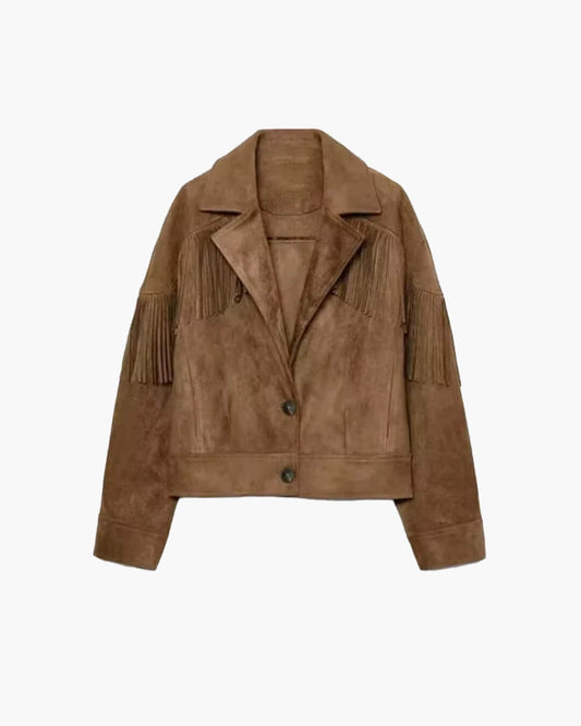 Veste courte à revers en suède Helen