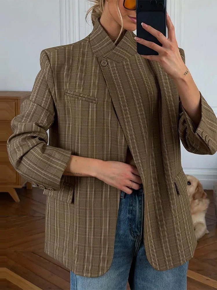 Melanie Plaid Stand Collar Blazer