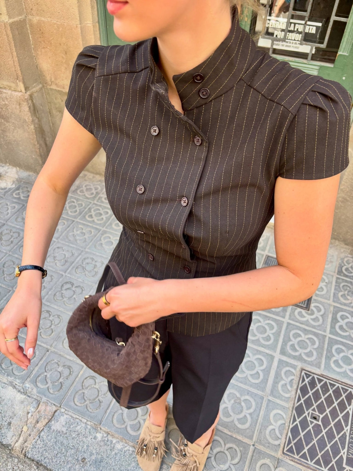 Lola Plaid High Neck Fitted Blouse