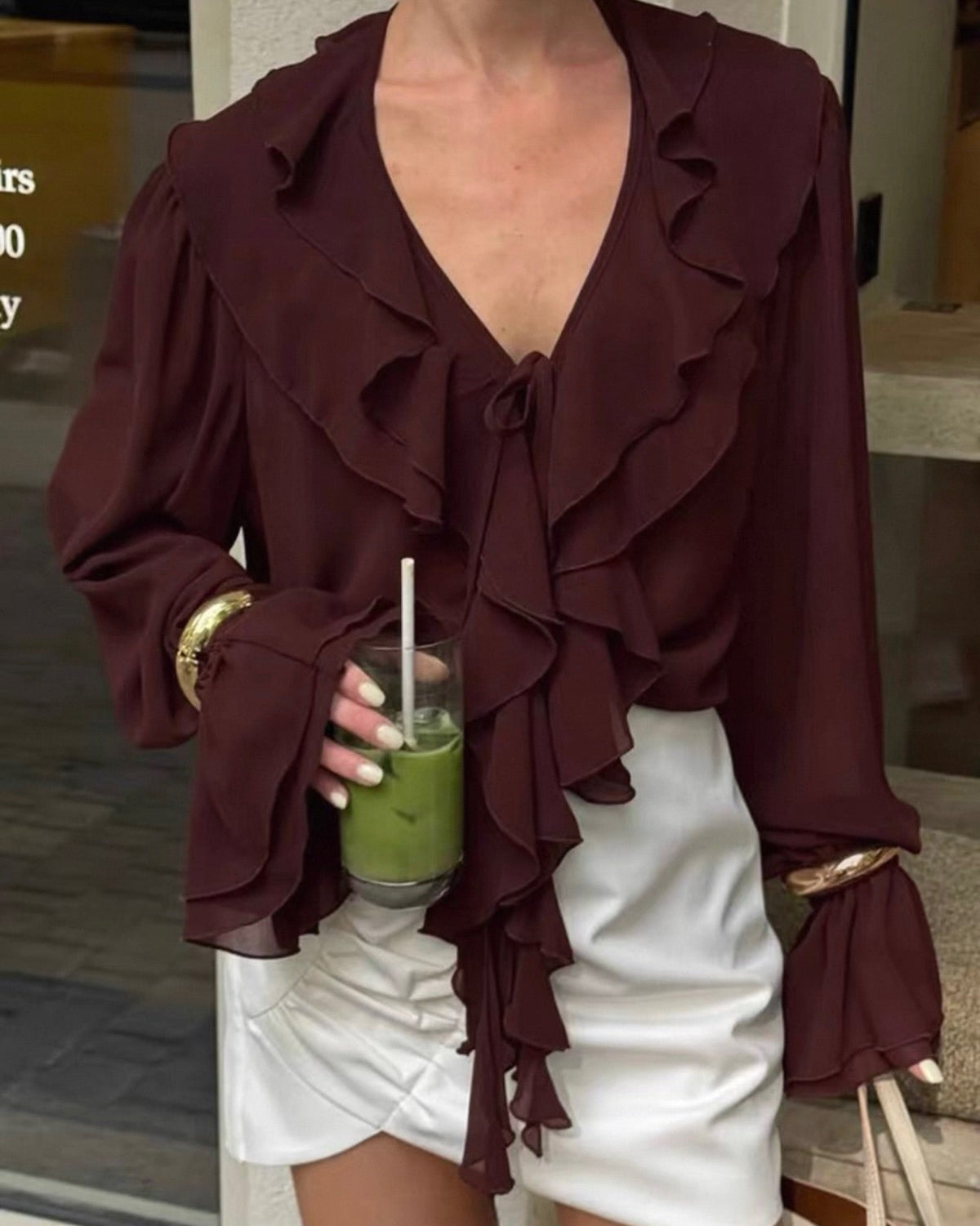 Blouse Monica à col noué et volants