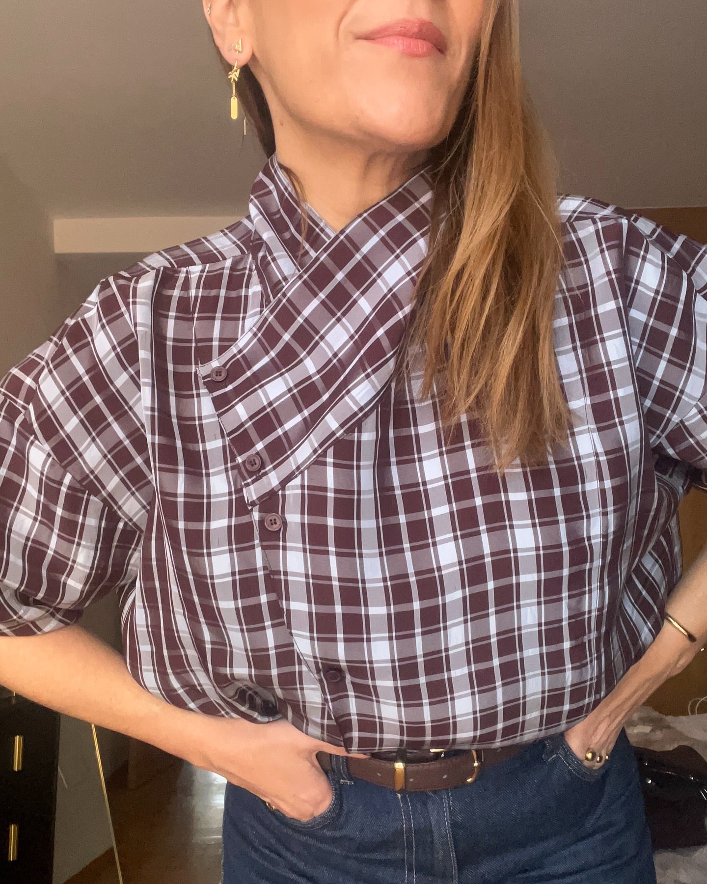 Monica Plaid Poplin Wrap Shirt