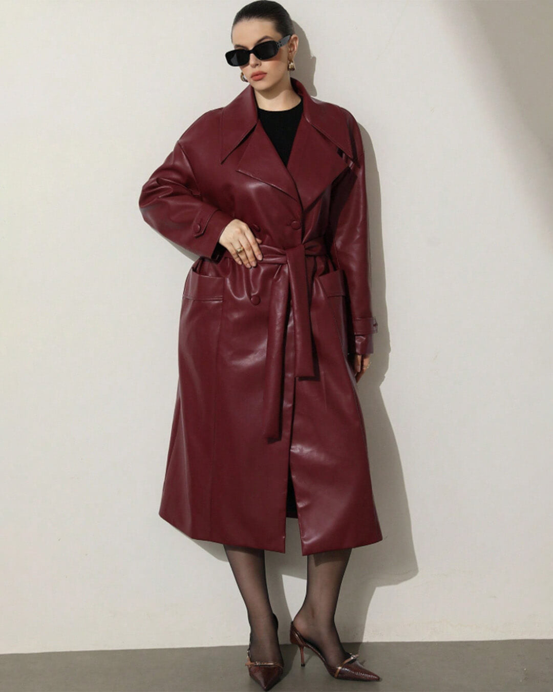 Connie Faux Leather Maxi Trench Coat