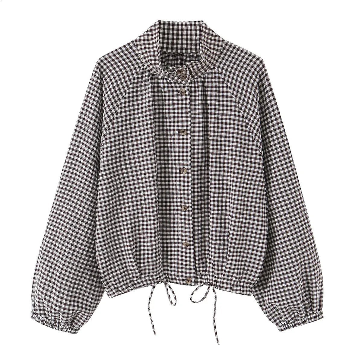 Mila Plaid Drawstring High Neck Jacket