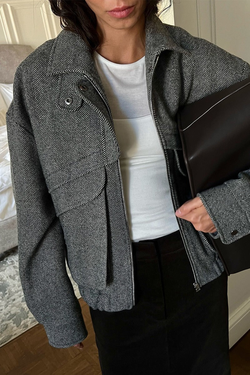 Lily Herringbone Stand Collar Coat