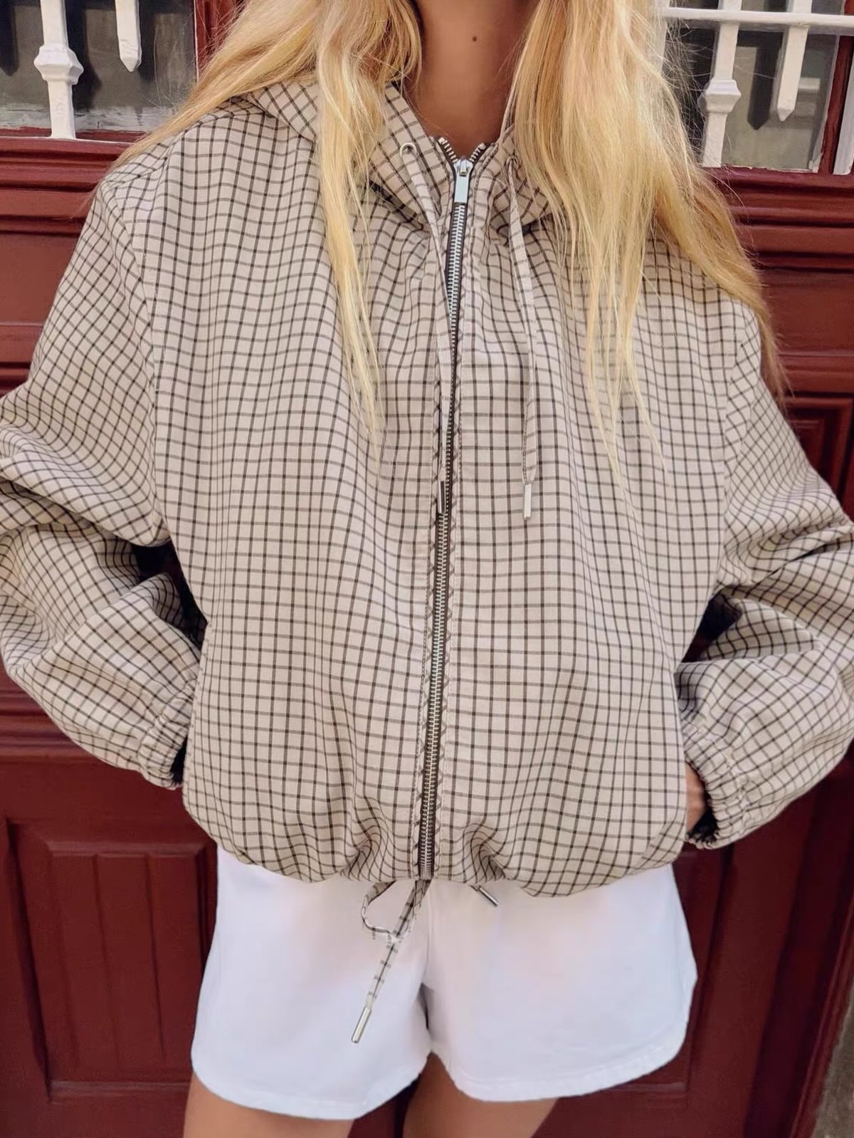 Ellie Plaid Cropped Hooded Jacket
