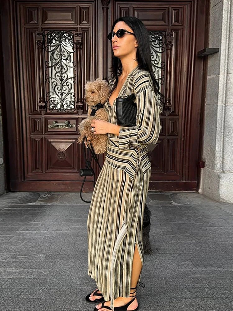 Robe longue à rayures Tessa à col en V