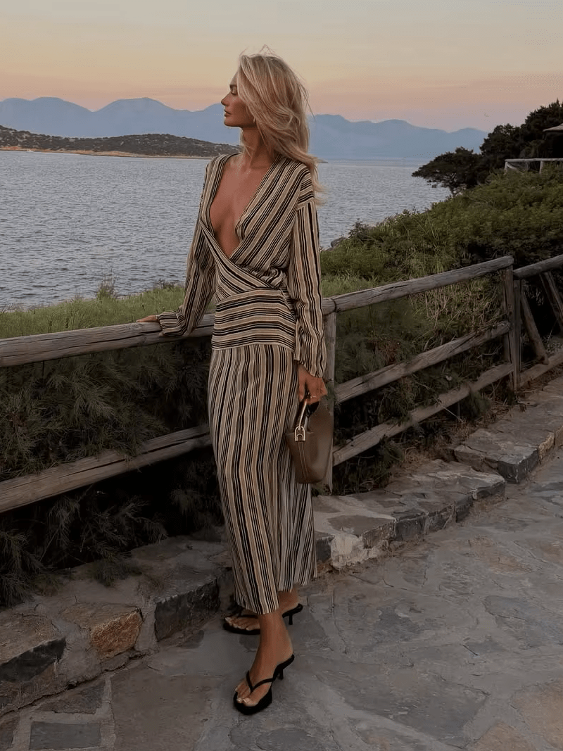 Robe longue à rayures Tessa à col en V