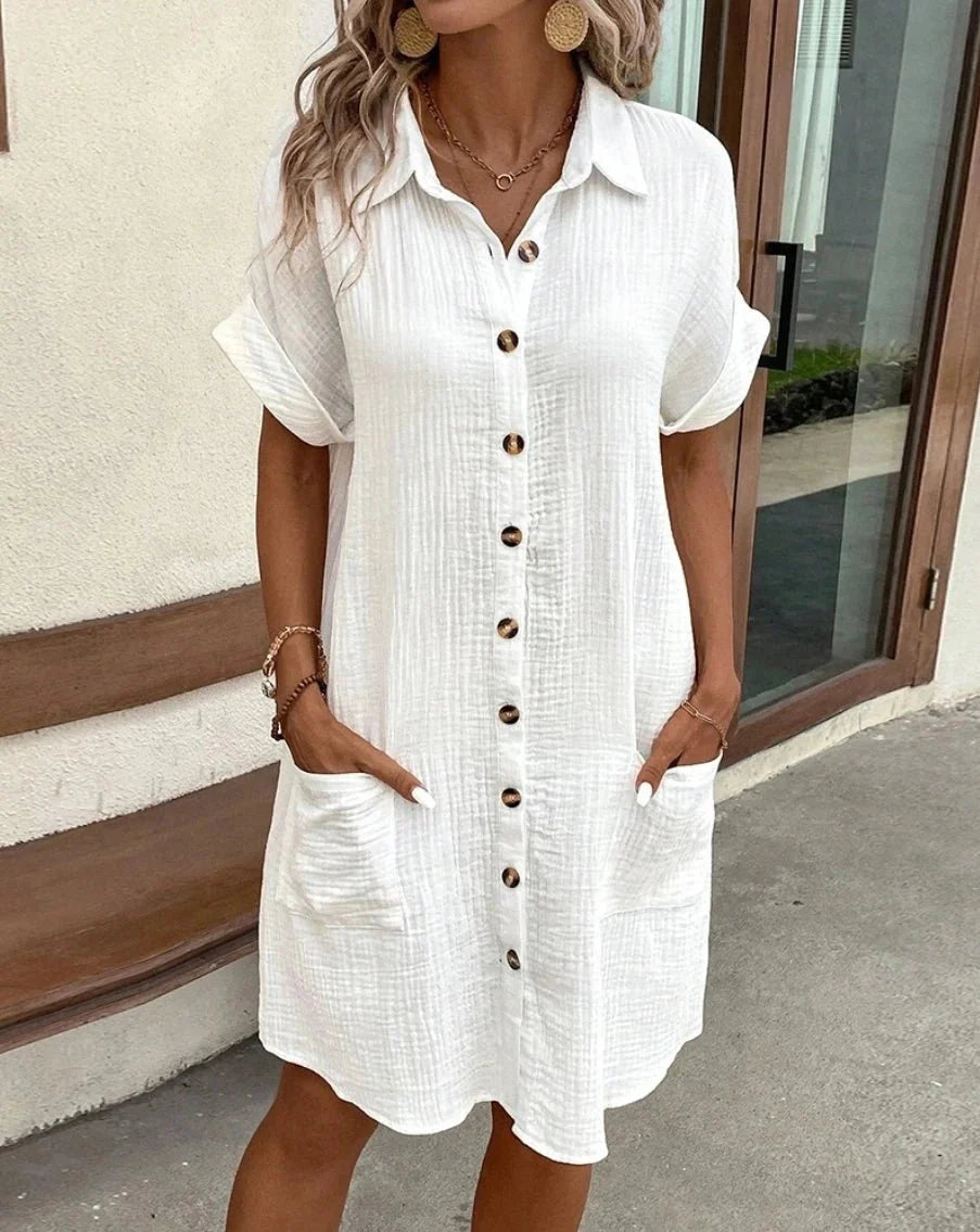 Themis Cotton Linen V-Neck Mini Dress