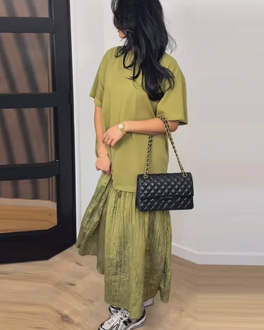 Robe midi Amybeth plissée patchwork