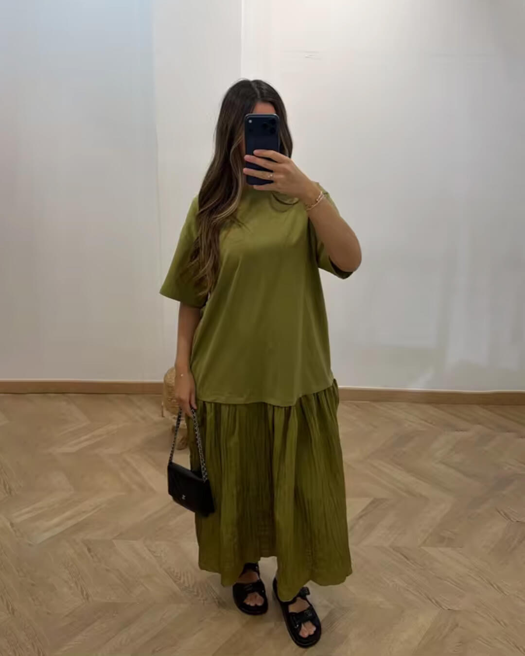 Robe midi Amybeth plissée patchwork