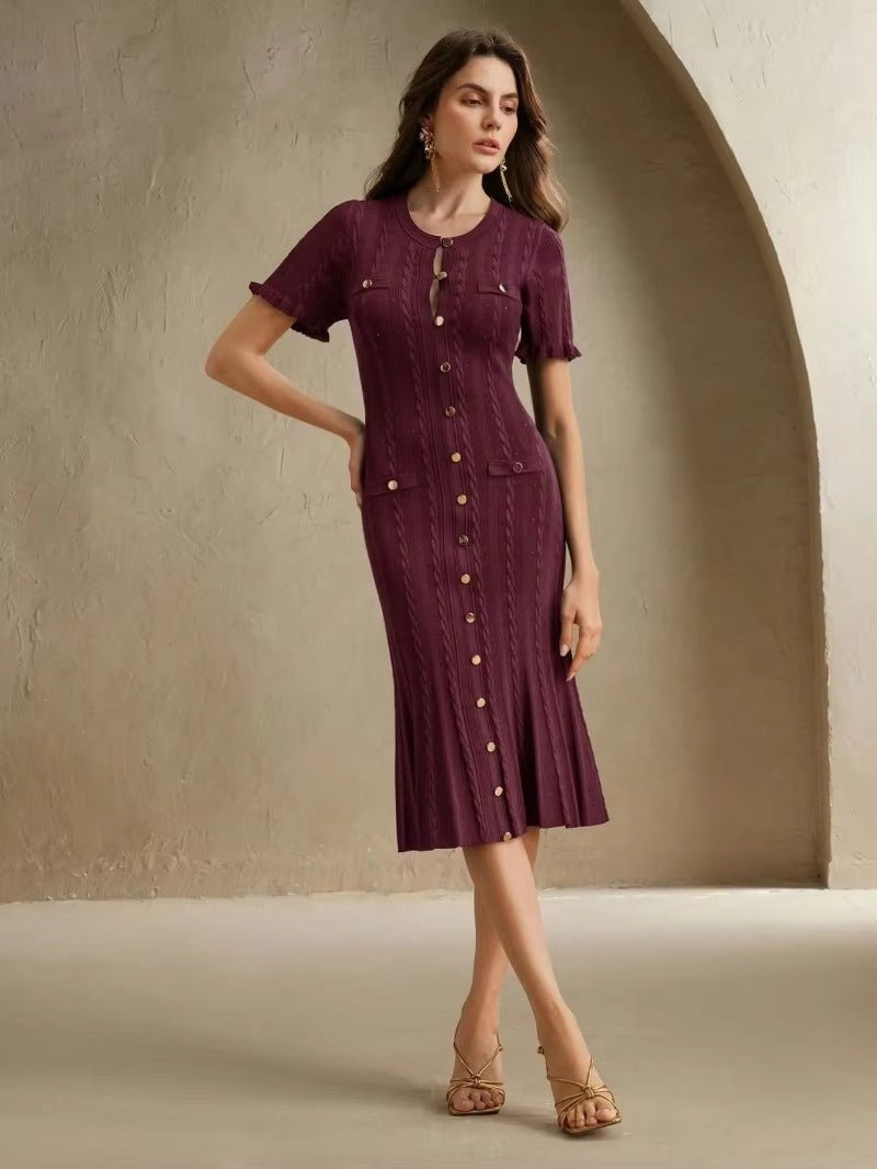 Margot Button-Front Knit Midi Dress