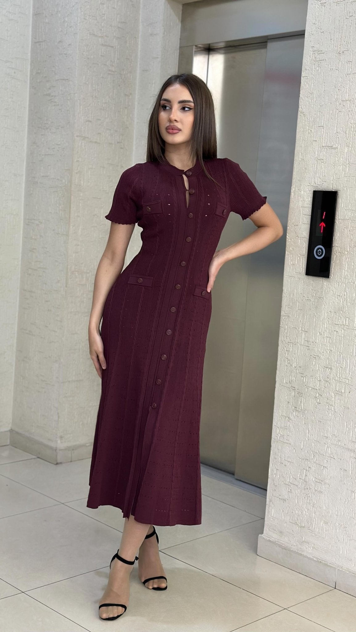 Margot Button-Front Knit Midi Dress