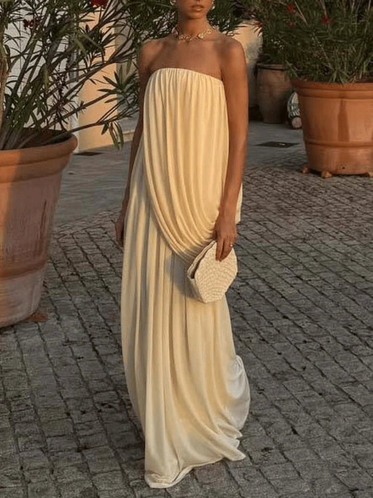 Erika robe maxi plissée sans bretelles
