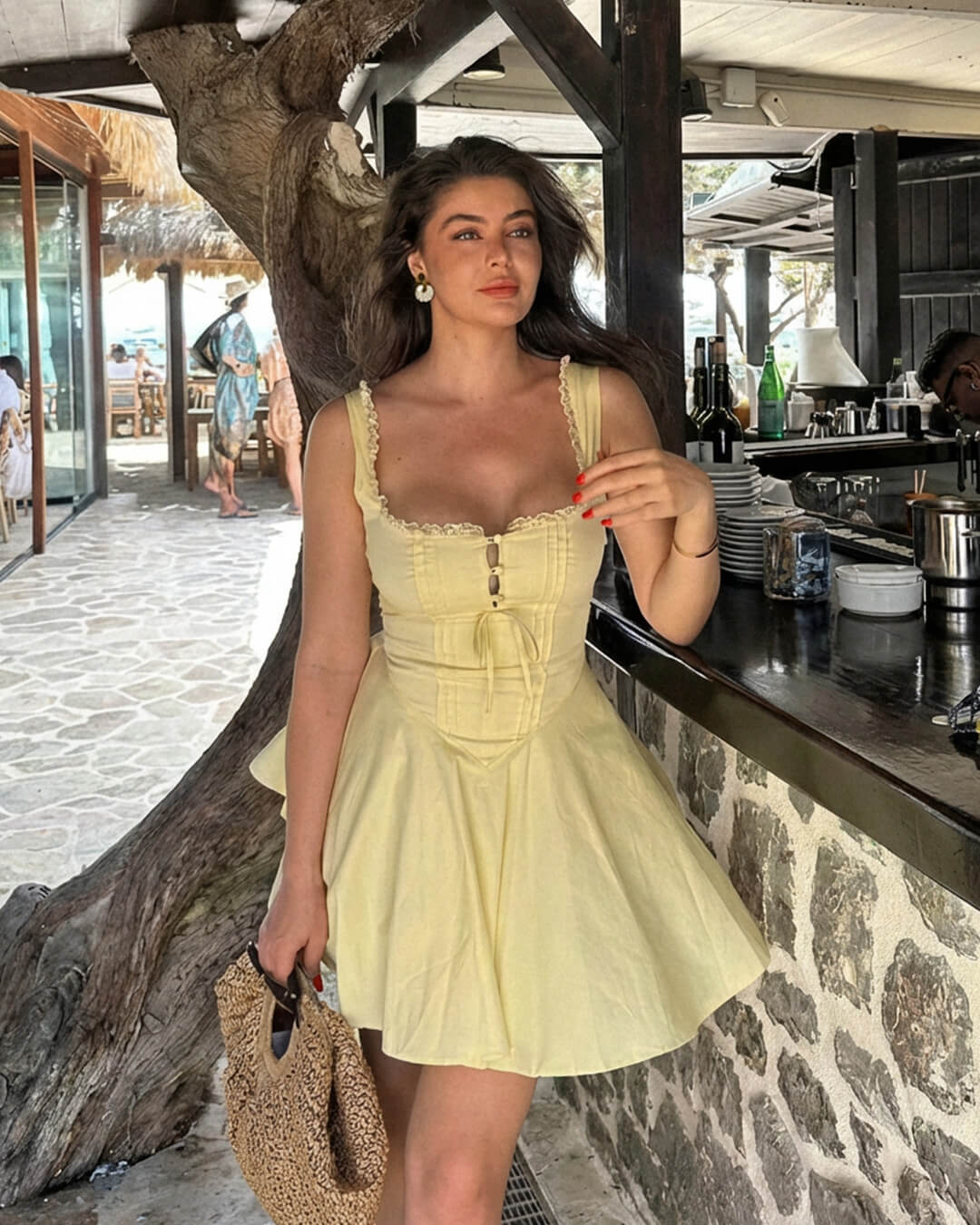 Evelyn Lace-Up Back Mini Dress