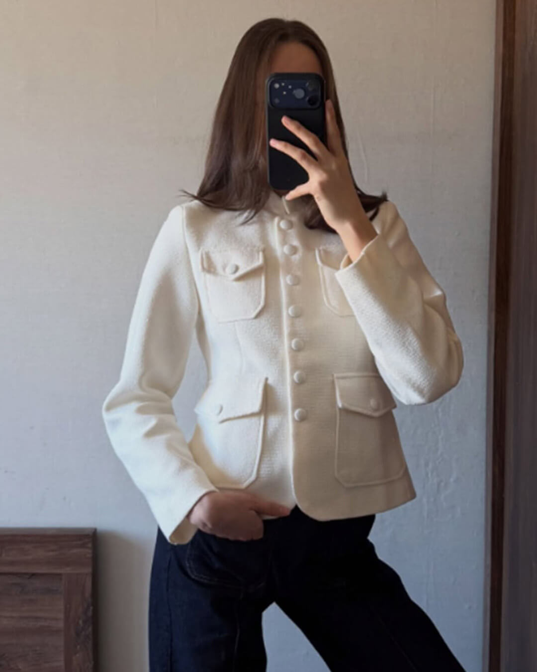 Anna Stand Collar Flap Pockets Blazer