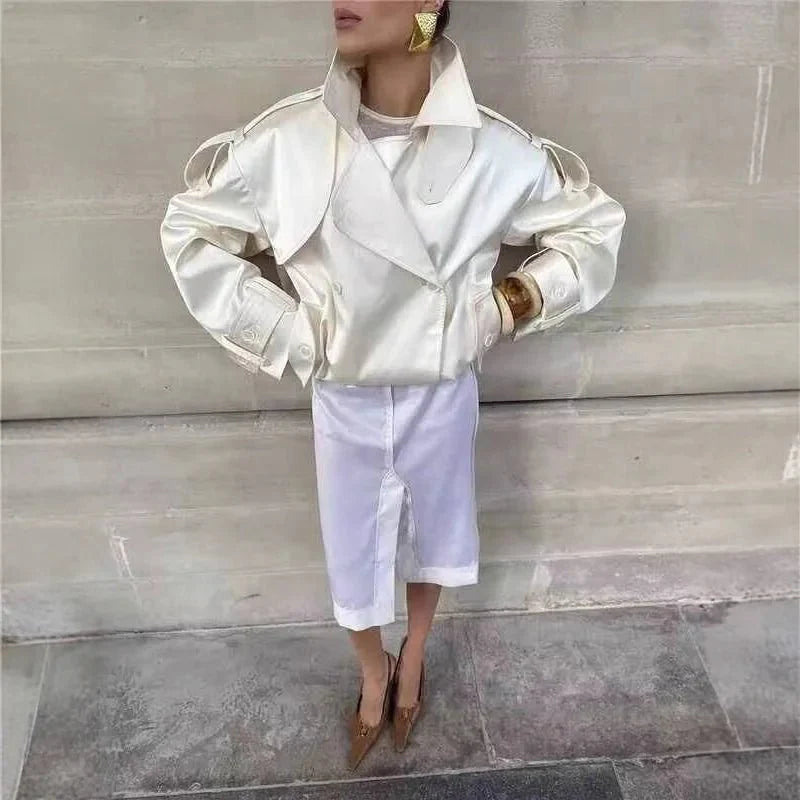 Linda Retro Double-Button Windbreaker Jacket