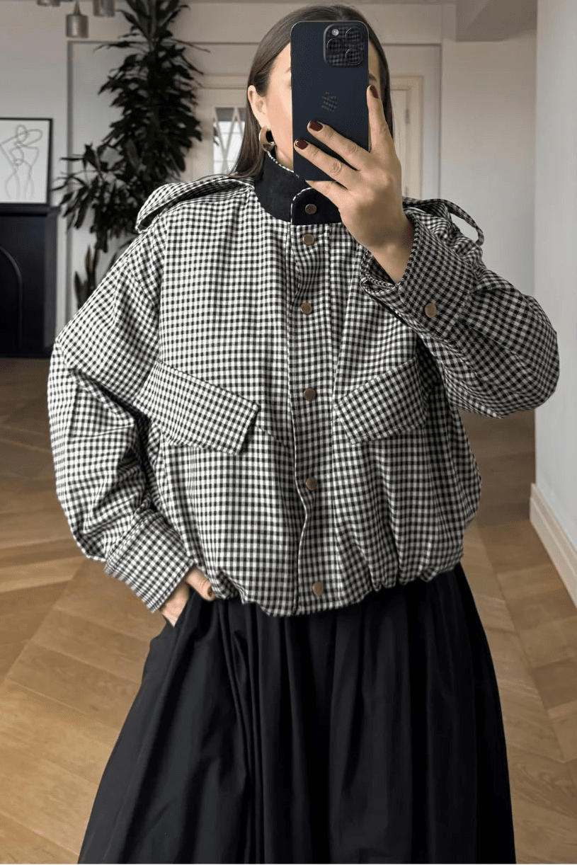 Blouson bomber à carreaux Lisa à col montant