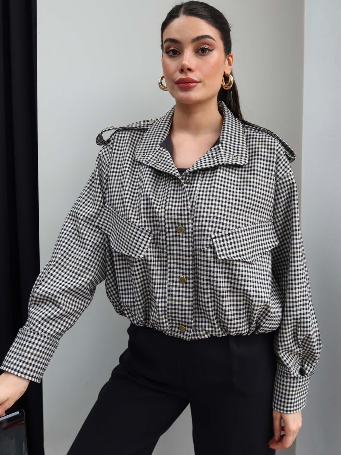 Blouson bomber à carreaux Lisa à col montant
