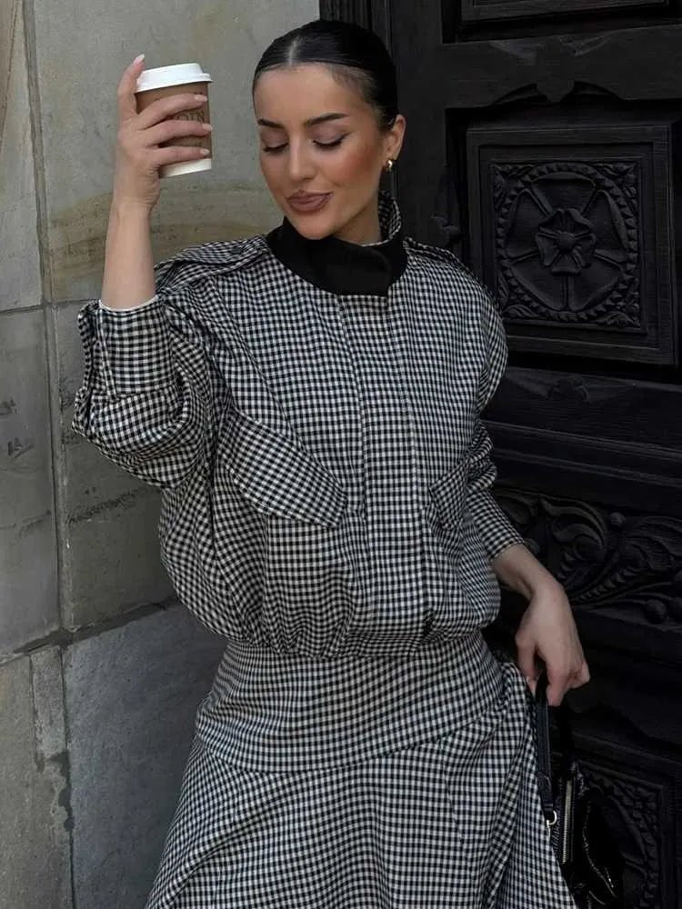 Blouson bomber à carreaux Lisa à col montant