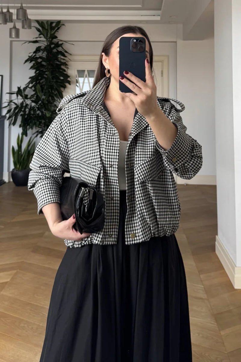 Blouson bomber à carreaux Lisa à col montant