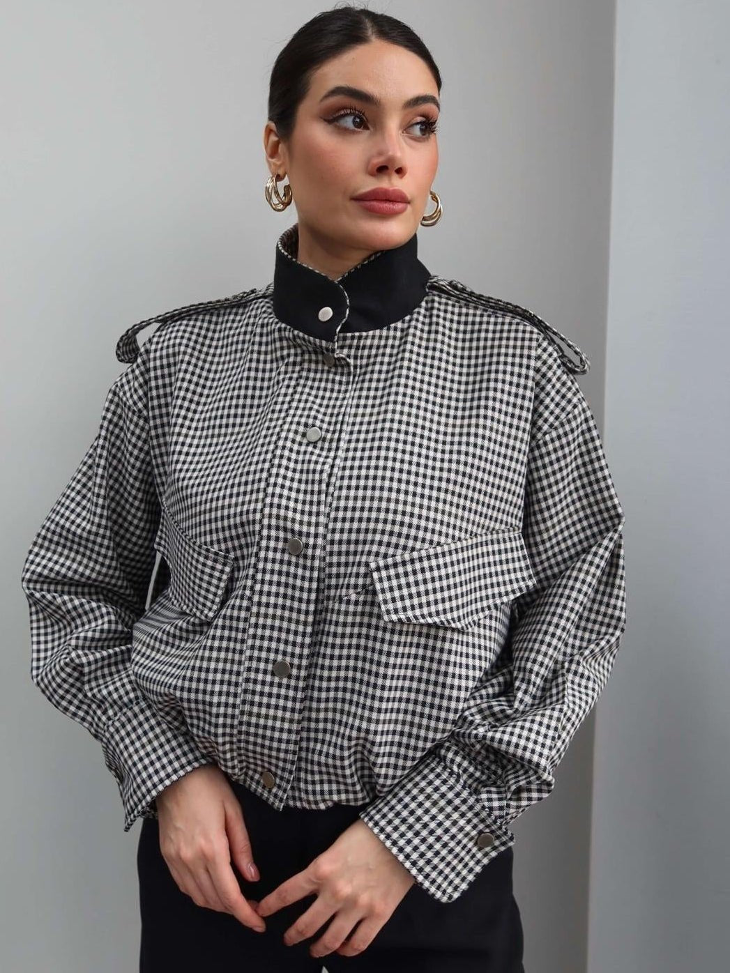 Blouson bomber à carreaux Lisa à col montant