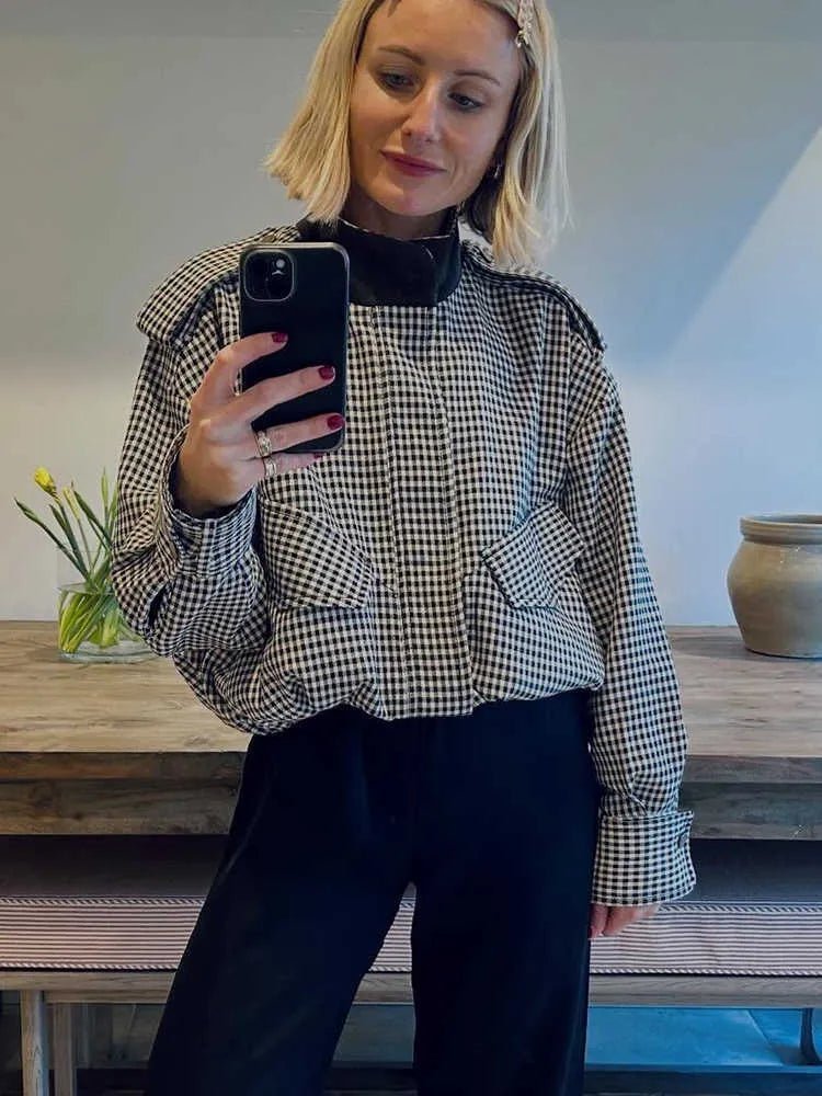 Blouson bomber à carreaux Lisa à col montant
