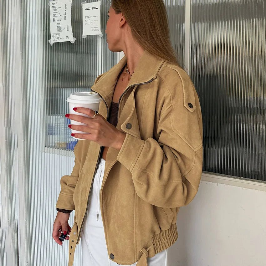 Erica Faux Suede Oversized Bomber Jacket
