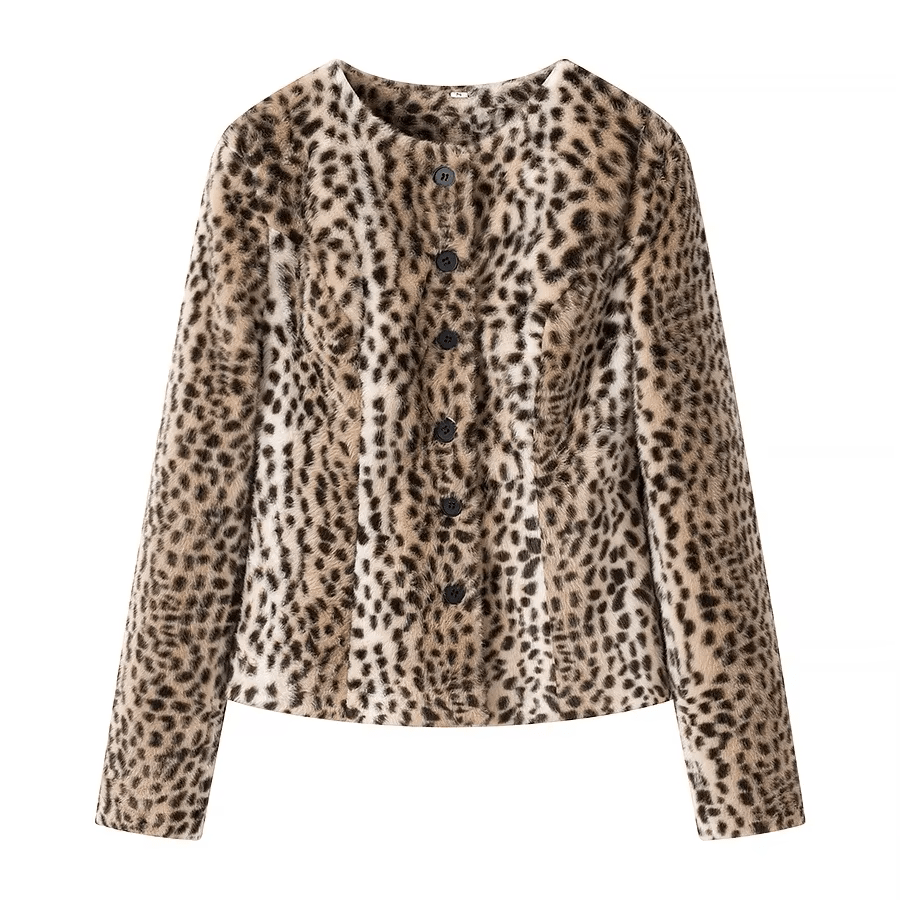 Veste courte en fausse fourrure léopard Katie