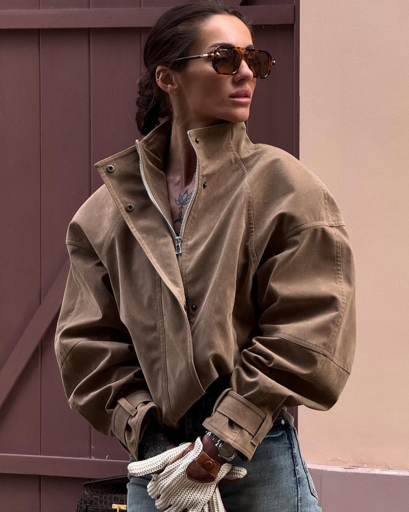 Veste zippée Emily en faux daim