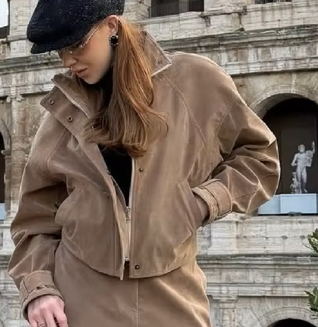 Veste zippée Emily en faux daim