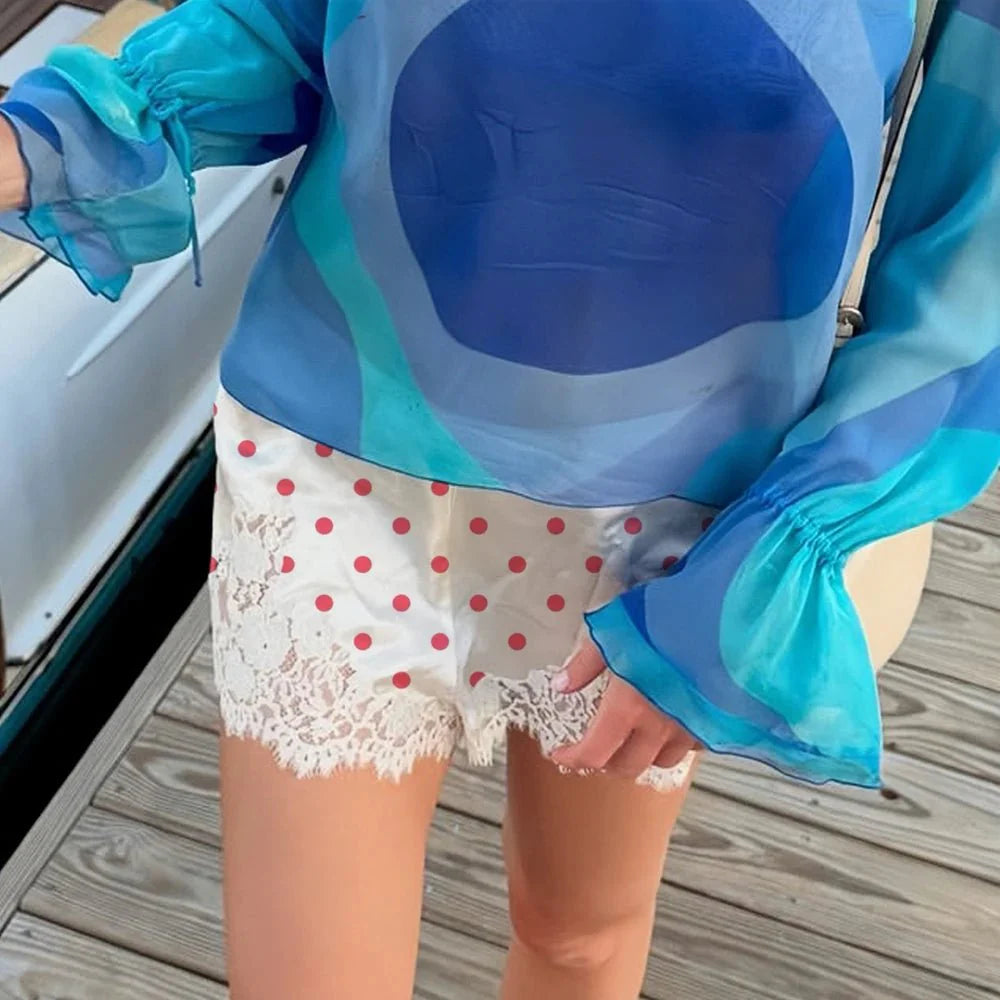Natasha Polka Dot Lace Trim Shorts