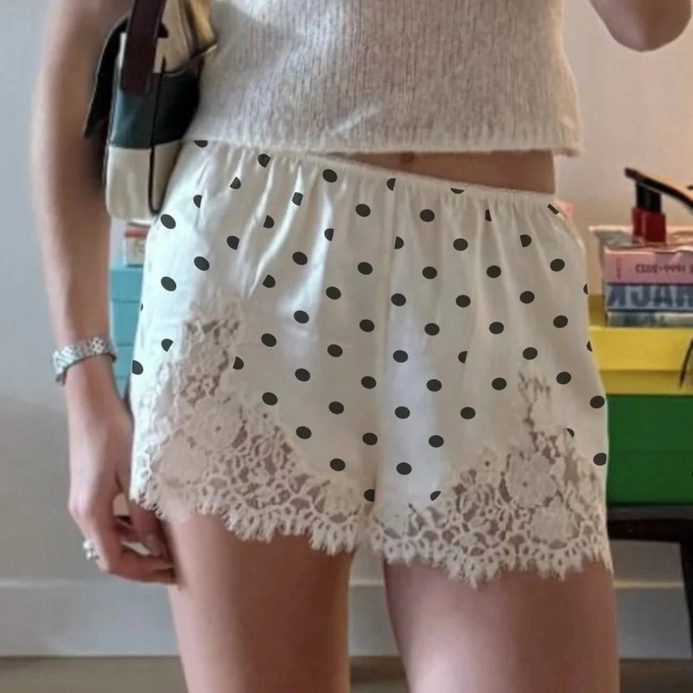Natasha Polka Dot Lace Trim Shorts
