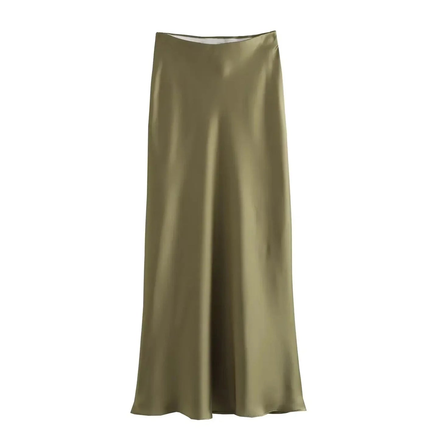 Jupe midi noire en satin taille haute Hilde