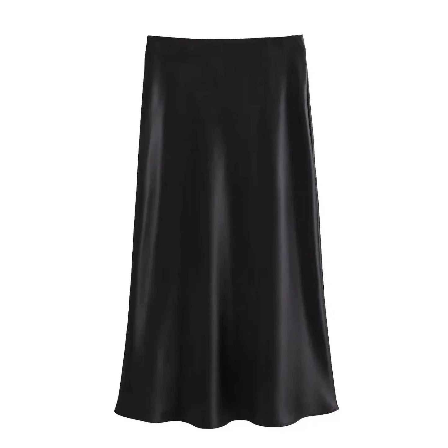 Jupe midi noire en satin taille haute Hilde