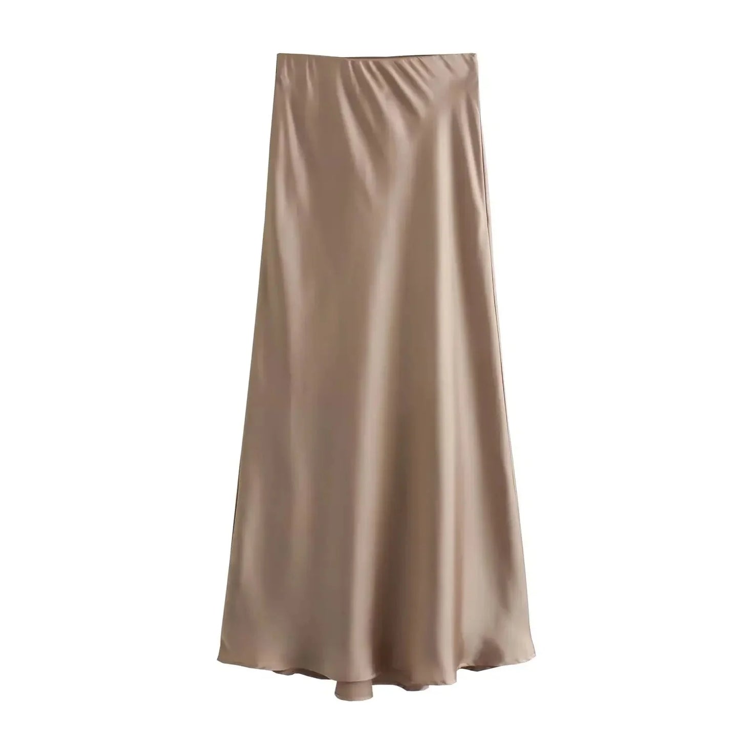 Jupe midi noire en satin taille haute Hilde