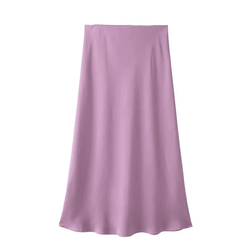 Jupe midi noire en satin taille haute Hilde