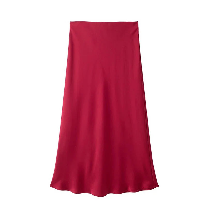 Jupe midi noire en satin taille haute Hilde