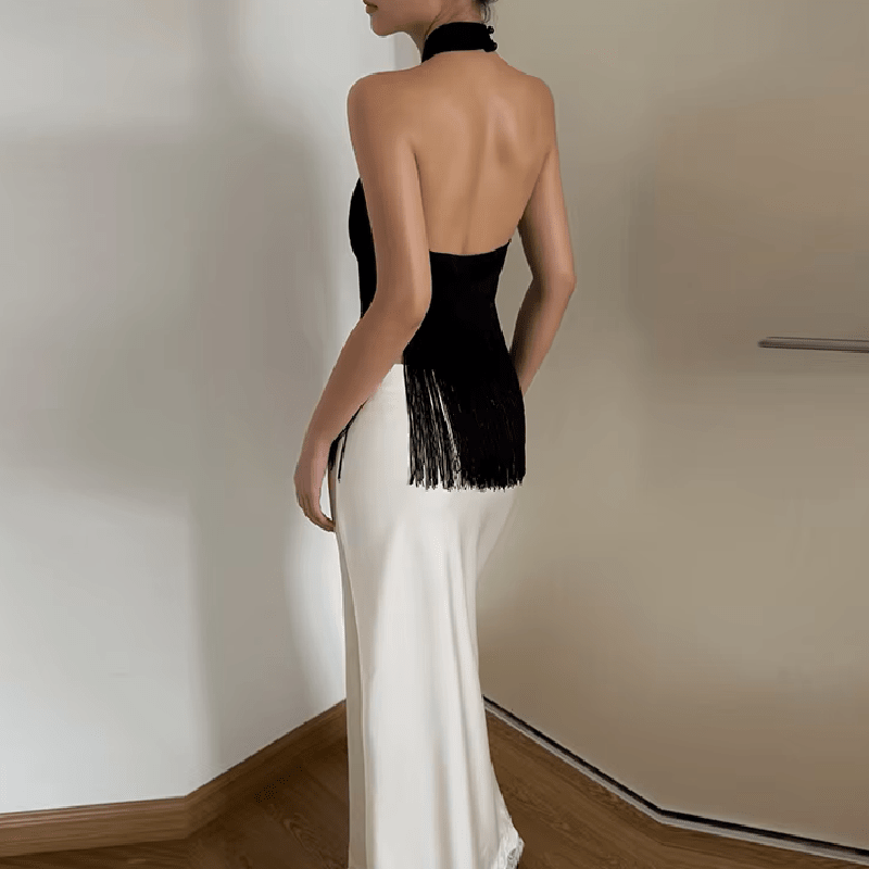 Gina Satin Fringed Halter Top